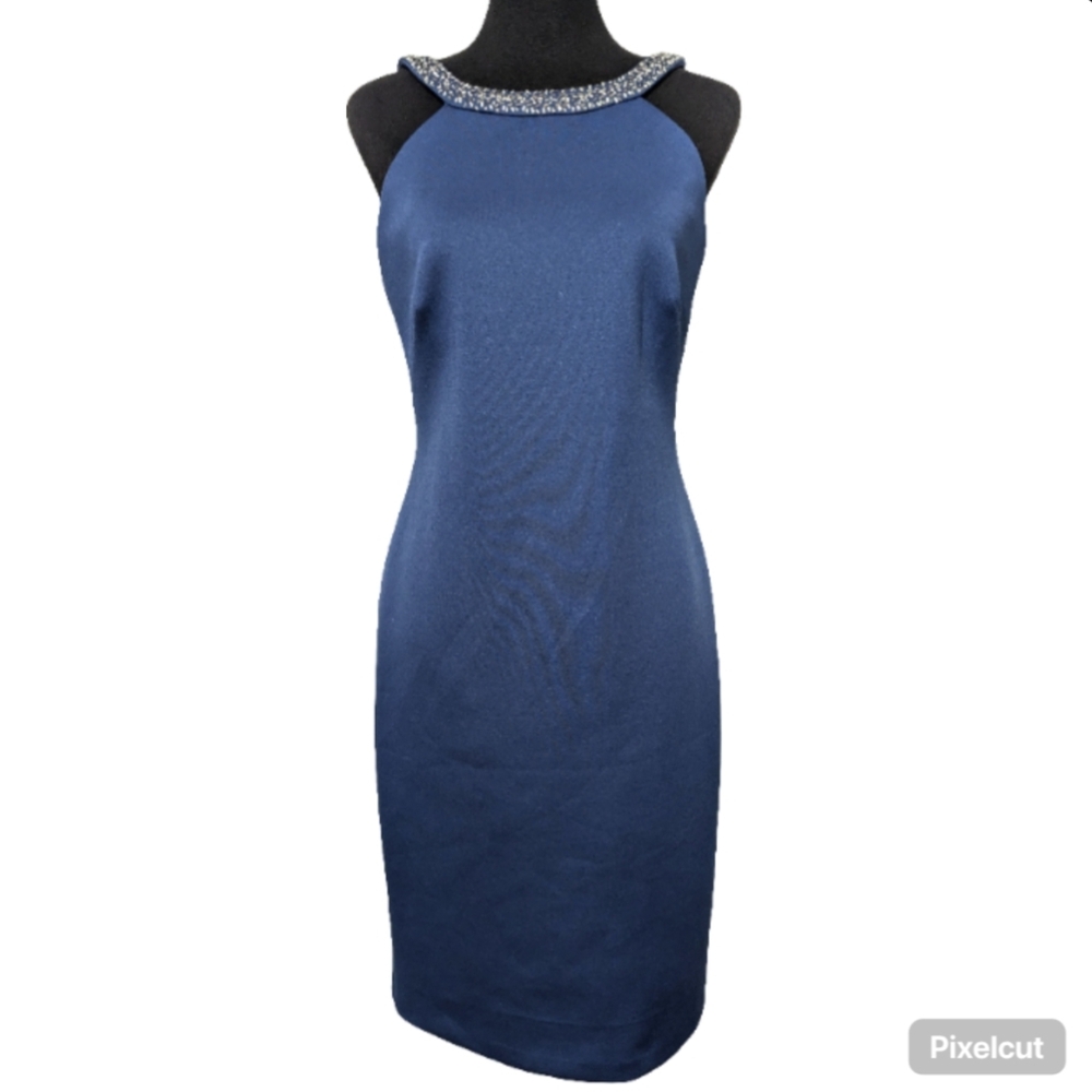Calvin Klein Vibrant Blue Jewelled Halter Sleeveless Cocktail Dress Size 8
